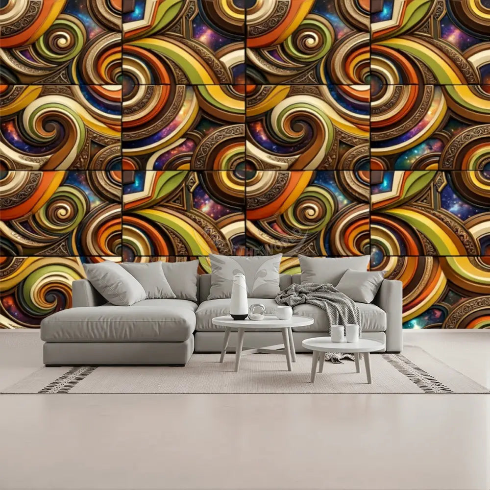 3D Retro Design Tiles Random Circular Print Unpasted Mural Wallpaper 144’’x100’’ 144’’x100’’ Wall Coverings