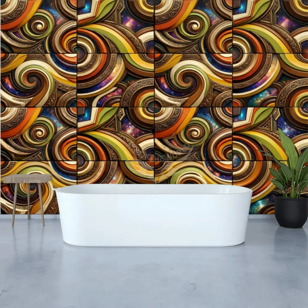 3D Retro Design Tiles Random Circular Print Unpasted Mural Wallpaper 144’’x100’’ 144’’x100’’ Wall Coverings