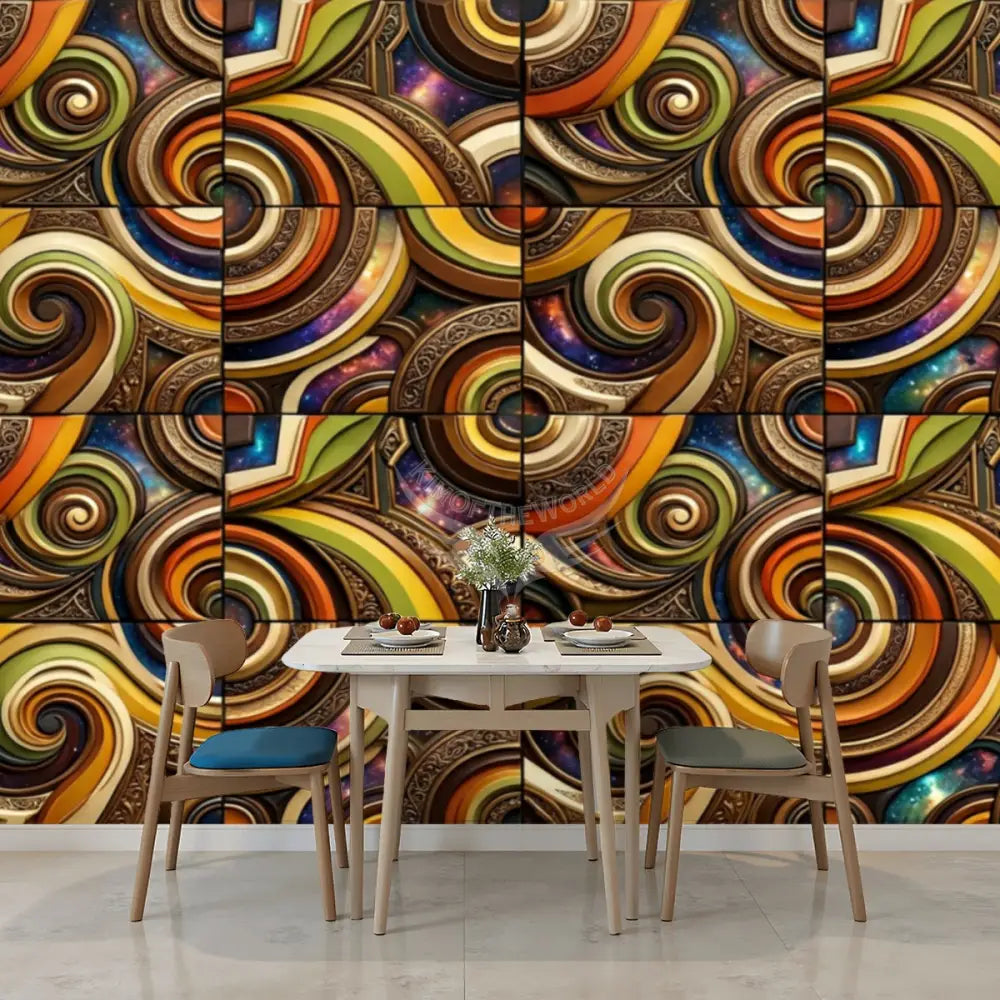 3D Retro Design Tiles Random Circular Print Unpasted Mural Wallpaper 144’’x100’’ 144’’x100’’ Wall Coverings