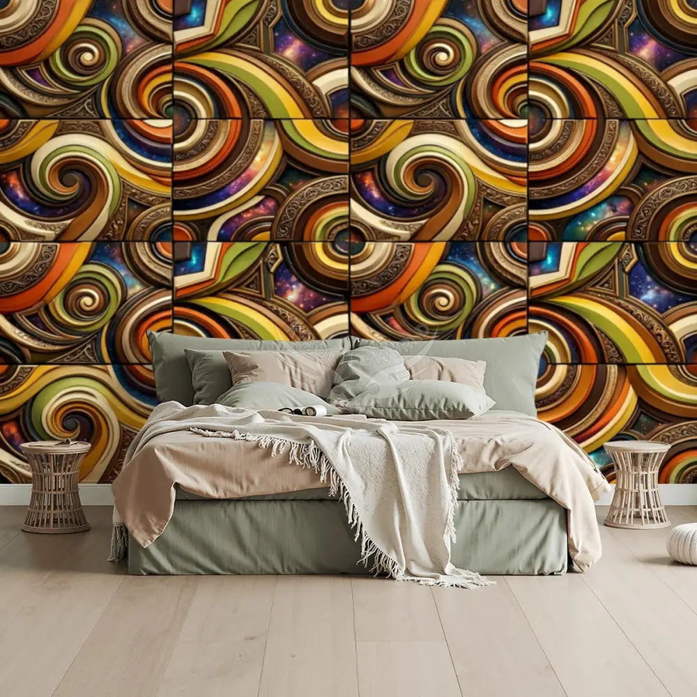 3D Retro Design Tiles Random Circular Print Unpasted Mural Wallpaper 144’’x100’’ 144’’x100’’ Wall Coverings