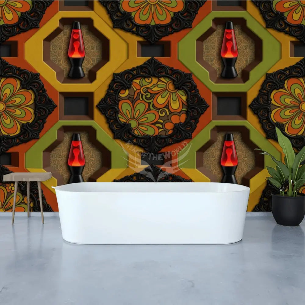 3D Retro Gameset Hippie Lava Lamp Unpasted Mural Wallpaper 144’’x100’’ - 144’’x100’’ - Wall Coverings