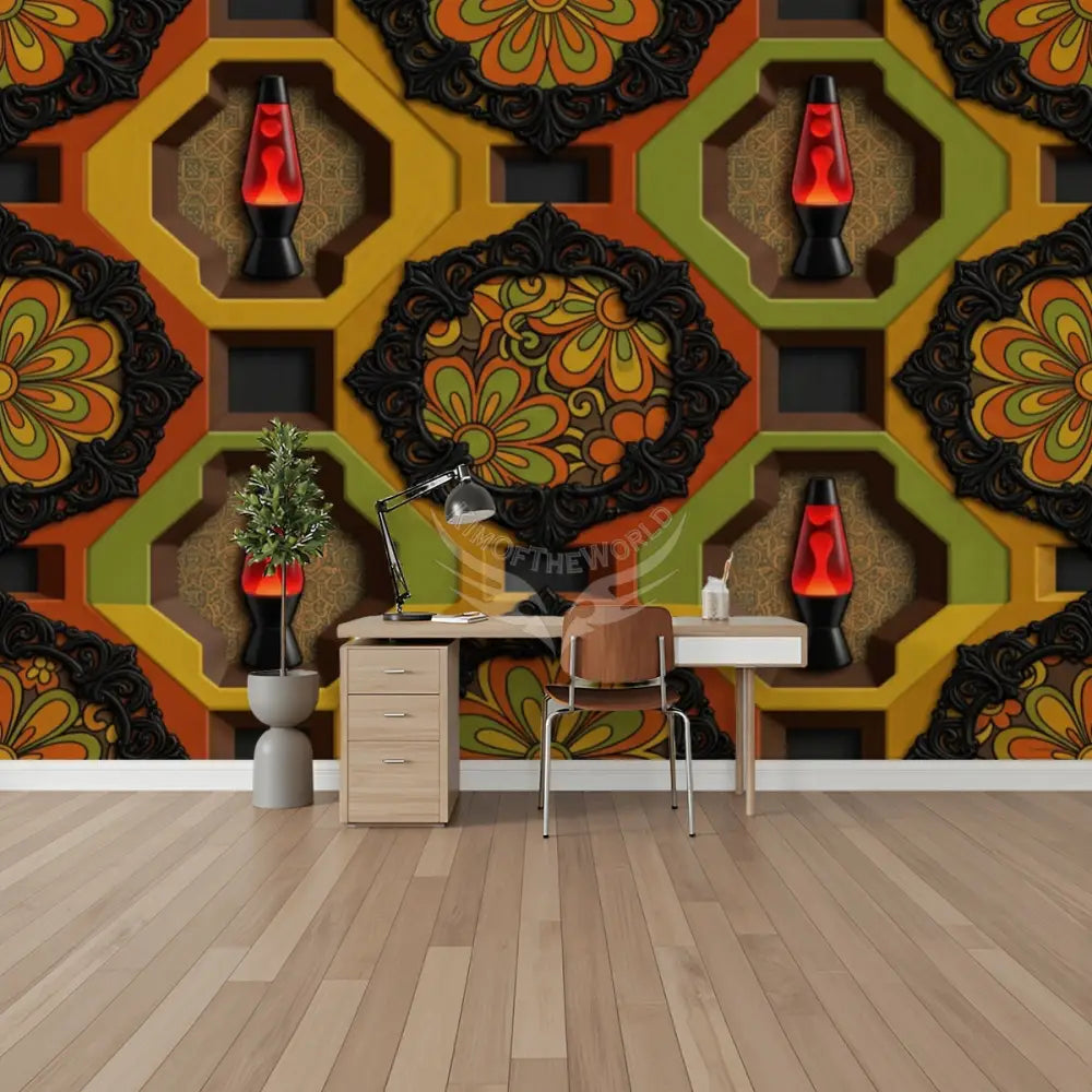 3D Retro Gameset Hippie Lava Lamp Unpasted Mural Wallpaper 144’’x100’’ - 144’’x100’’ - Wall Coverings