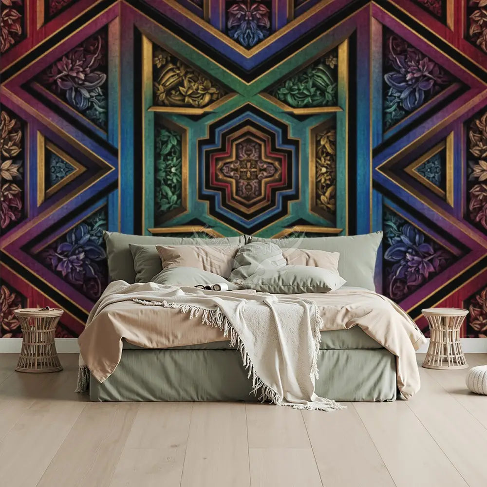 3D Retro Gothic Rainbow Unpasted Mural Wallpaper 144’’x100’’ - 144’’x100’’ - Wall Coverings