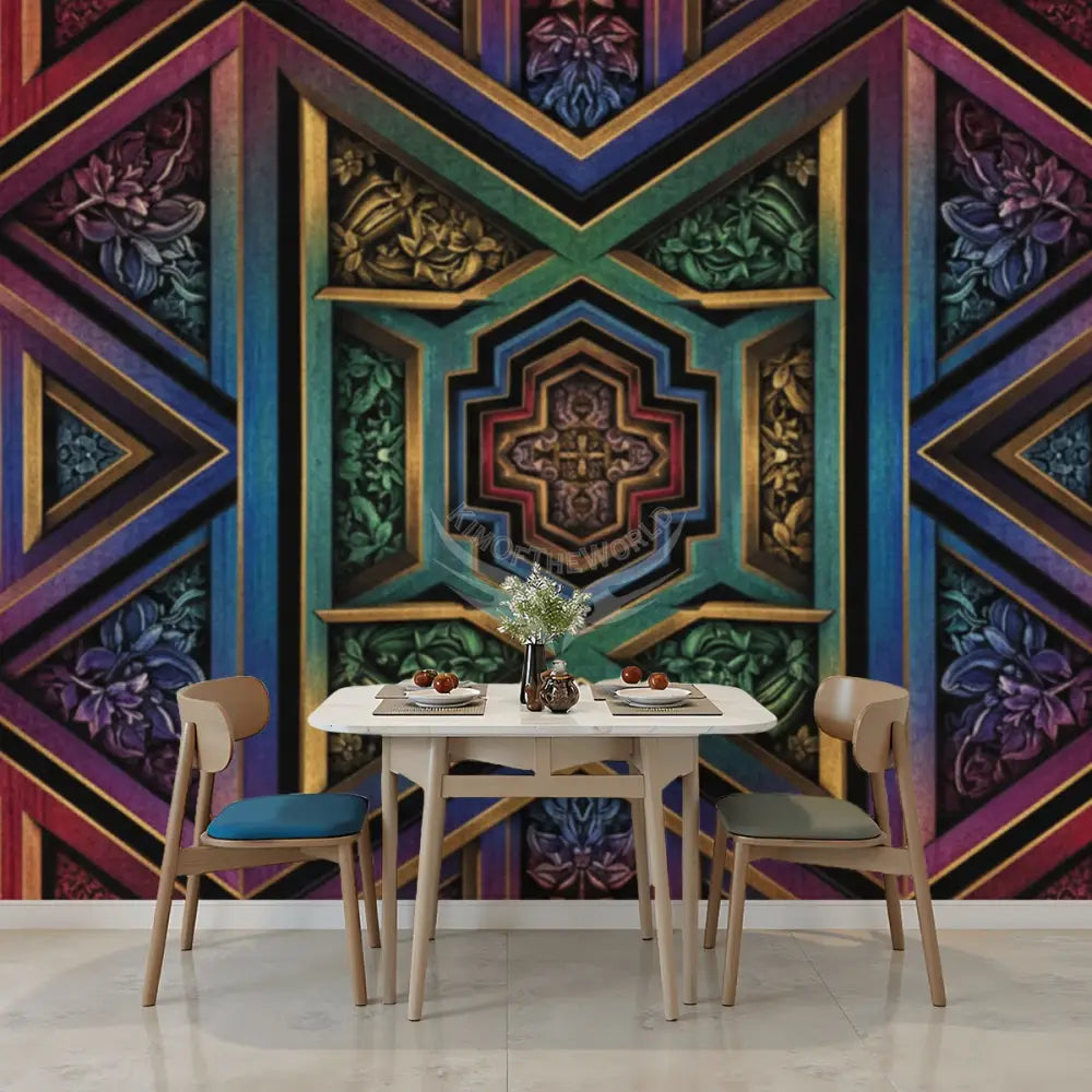 3D Retro Gothic Rainbow Unpasted Mural Wallpaper 144’’x100’’ - 144’’x100’’ - Wall Coverings