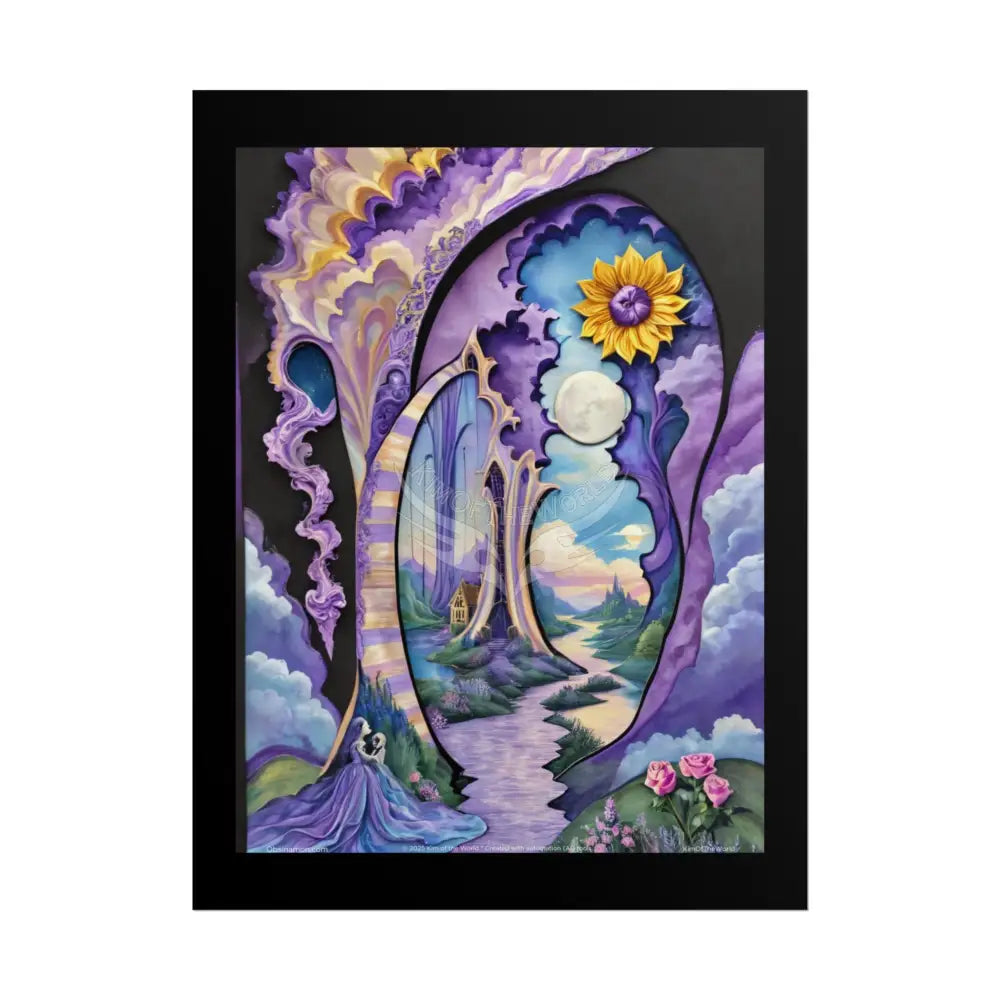 3D Ribbon Framed Passageway Vibrant Magical Kitties & Floral Portal Art Poster 18″ x 24″ (Vertical) / Matte Poster