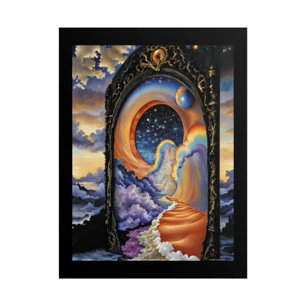 3D Ribbon Framed Passageway Vibrant Magical Kitties & Floral Portal Art Poster 18″ x 24″ (Vertical) / Matte Poster