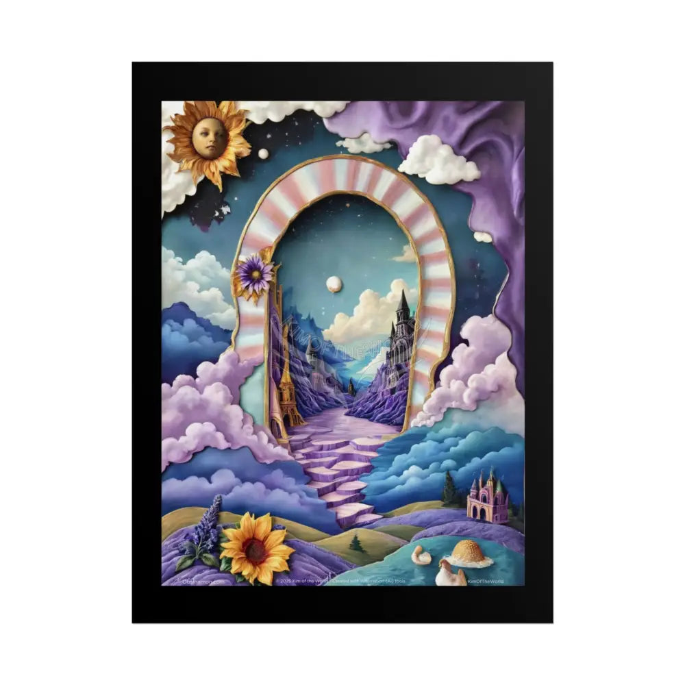 3D Ribbon Framed Passageway Vibrant Magical Kitties & Floral Portal Art Poster 18″ x 24″ (Vertical) / Matte Poster