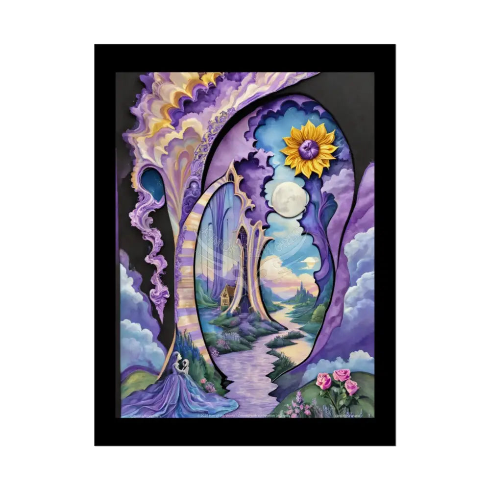 3D Ribbon Framed Passageway Vibrant Magical Kitties & Floral Portal Art Poster 18″ x 24″ (Vertical) / Semi Glossy Poster