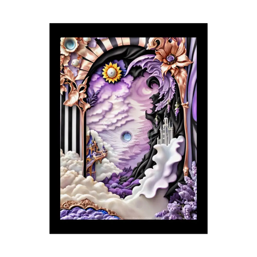 3D Ribbon Framed Passageway Vibrant Magical Kitties & Floral Portal Art Poster 18″ x 24″ (Vertical) / Semi Glossy Poster