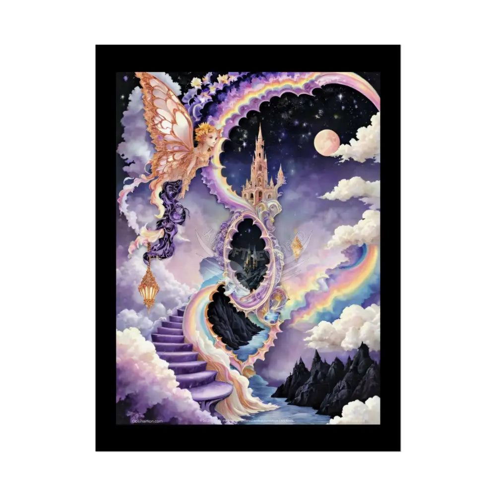 3D Ribbon Framed Passageway Vibrant Magical Kitties & Floral Portal Art Poster 18″ x 24″ (Vertical) / Semi Glossy Poster