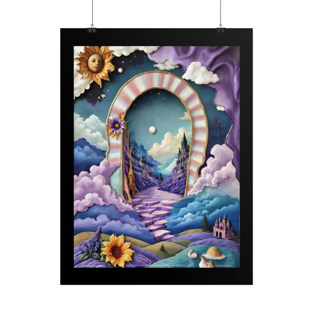 3D Ribbon Framed Passageway Vibrant Magical Kitties & Floral Portal Art Poster Poster