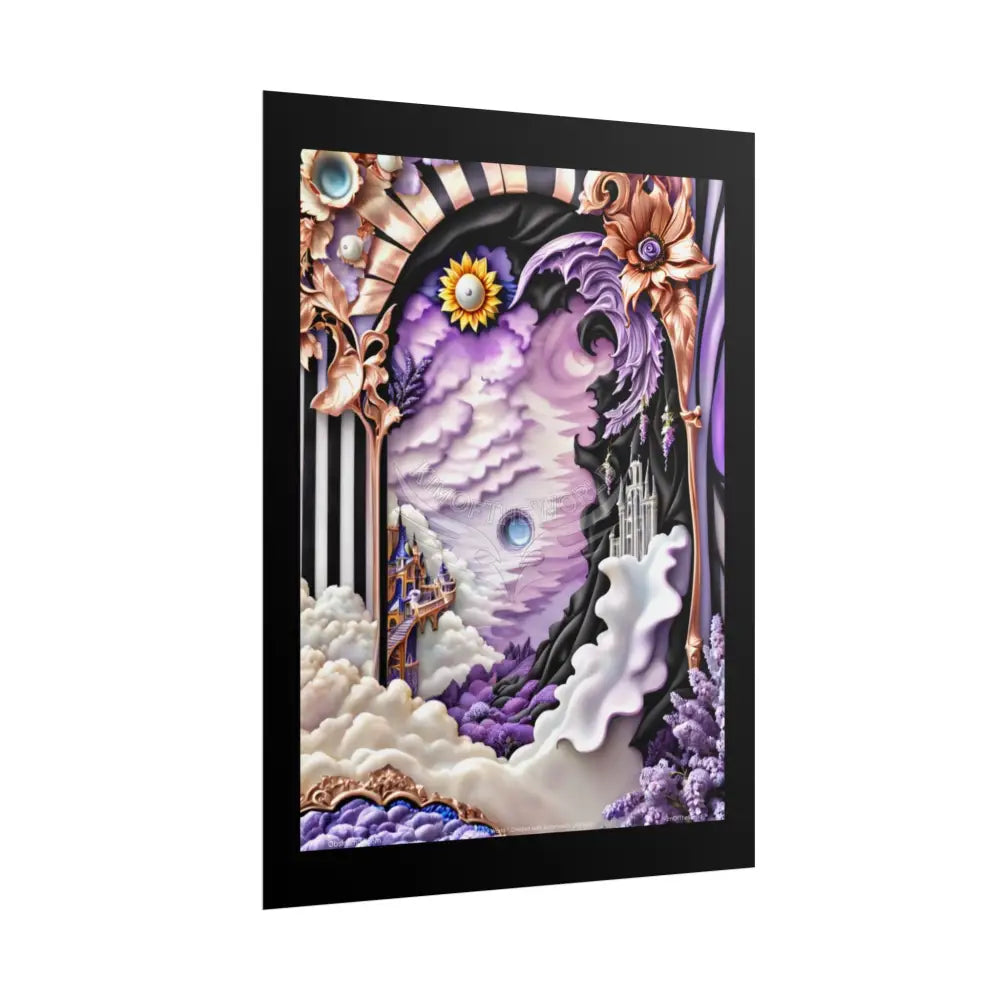3D Ribbon Framed Passageway Vibrant Magical Kitties & Floral Portal Art Poster Poster