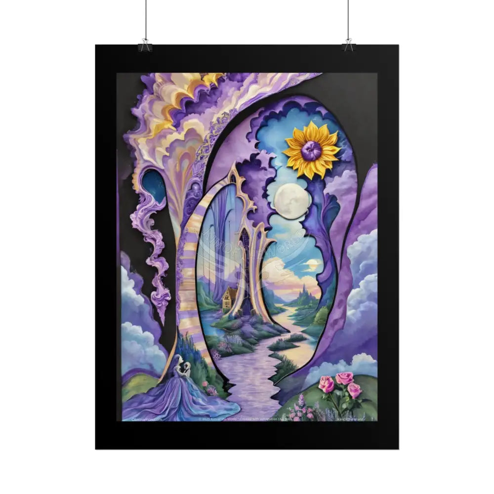 3D Ribbon Framed Passageway Vibrant Magical Kitties & Floral Portal Art Poster Poster