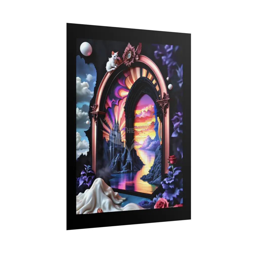 3D Ribbon Framed Passageway Vibrant Magical Kitties & Floral Portal Art Poster Poster
