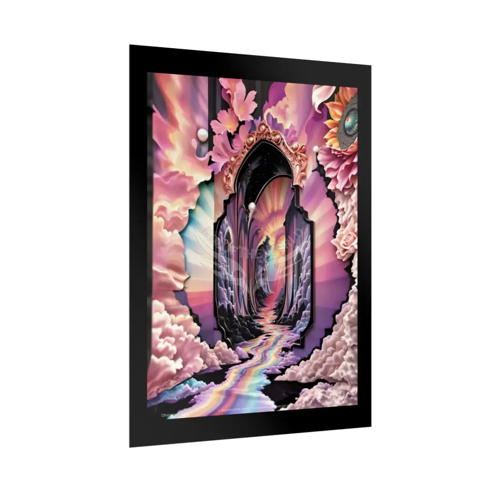3D Ribbon Framed Passageway Vibrant Magical Kitties & Floral Portal Art Poster Poster