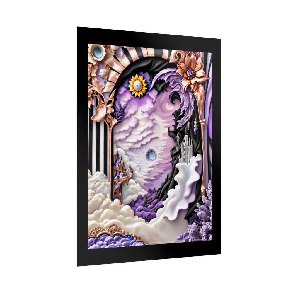 3D Ribbon Framed Passageway Vibrant Magical Kitties & Floral Portal Art Poster Poster