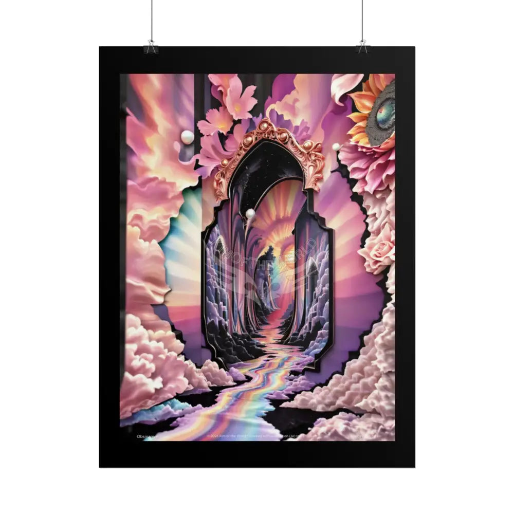 3D Ribbon Framed Passageway Vibrant Magical Kitties & Floral Portal Art Poster Poster