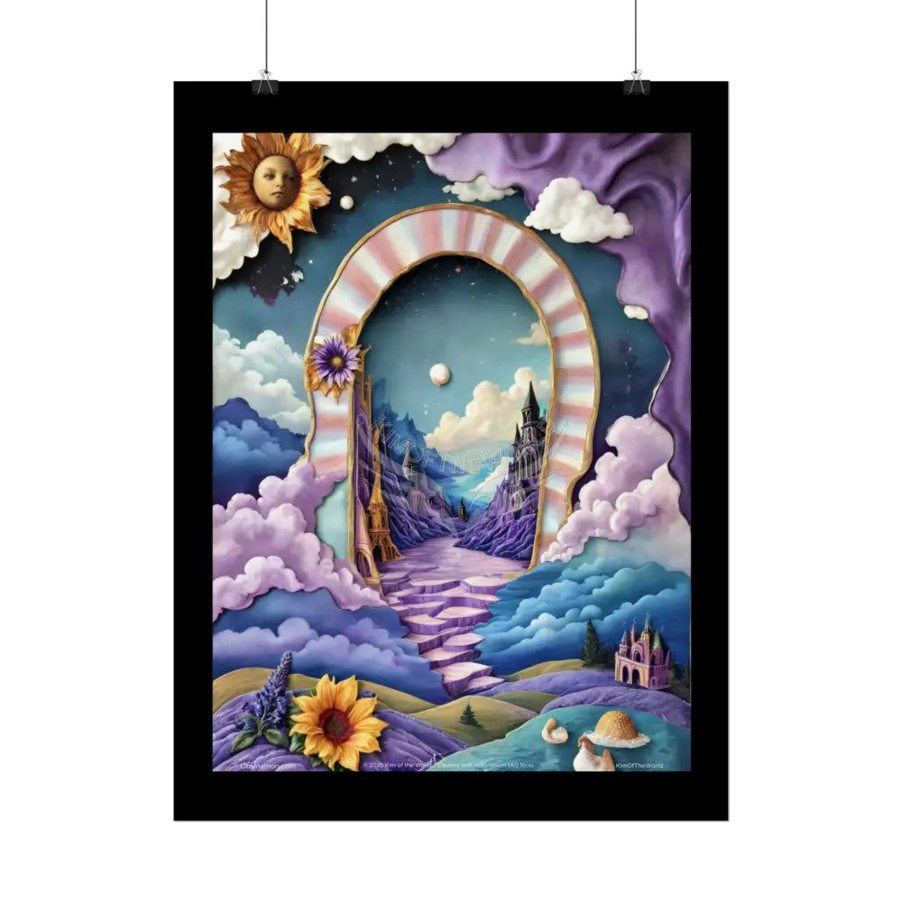 3D Ribbon Framed Passageway Vibrant Magical Kitties & Floral Portal Art Poster Poster