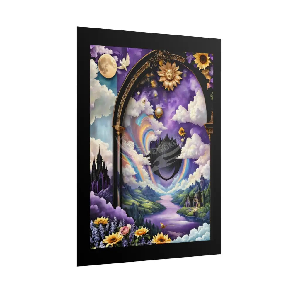 3D Ribbon Framed Passageway Vibrant Magical Kitties & Floral Portal Art Poster Poster