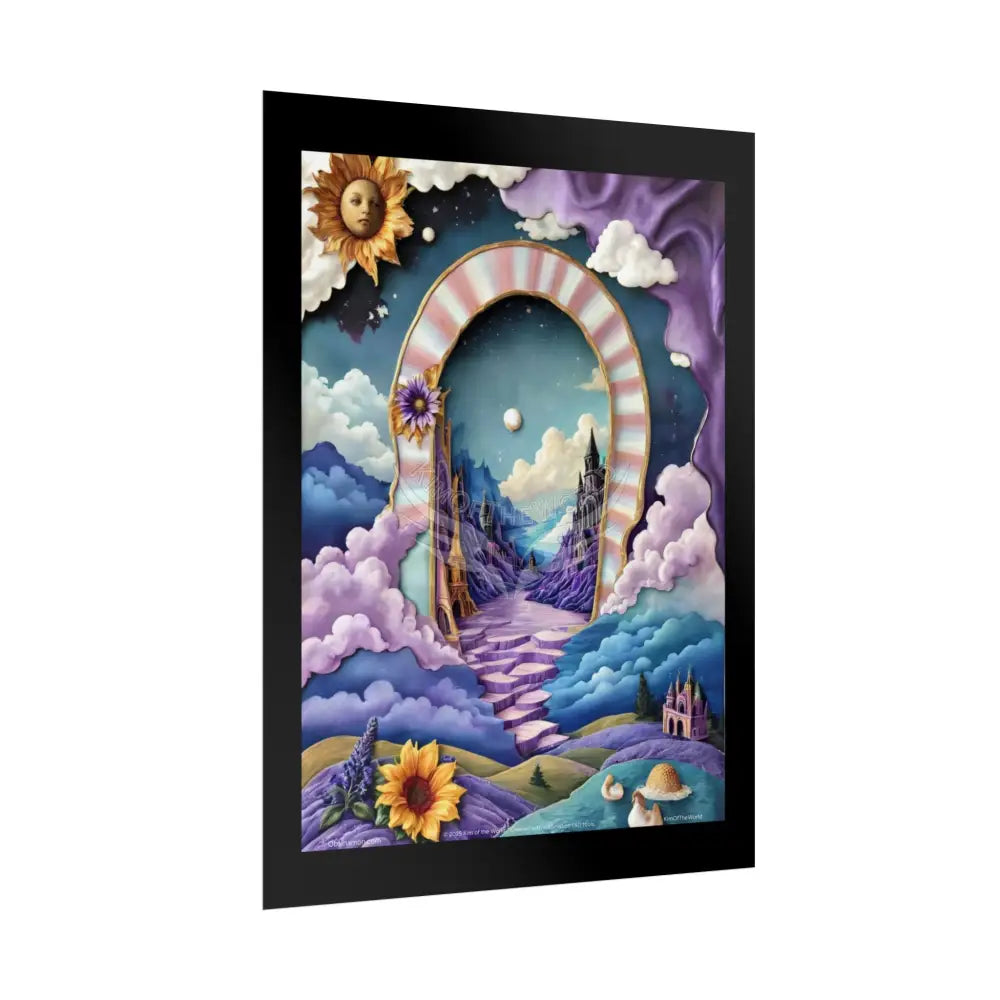3D Ribbon Framed Passageway Vibrant Magical Kitties & Floral Portal Art Poster Poster