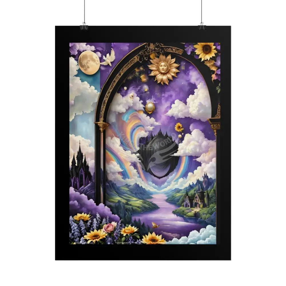 3D Ribbon Framed Passageway Vibrant Magical Kitties & Floral Portal Art Poster Poster