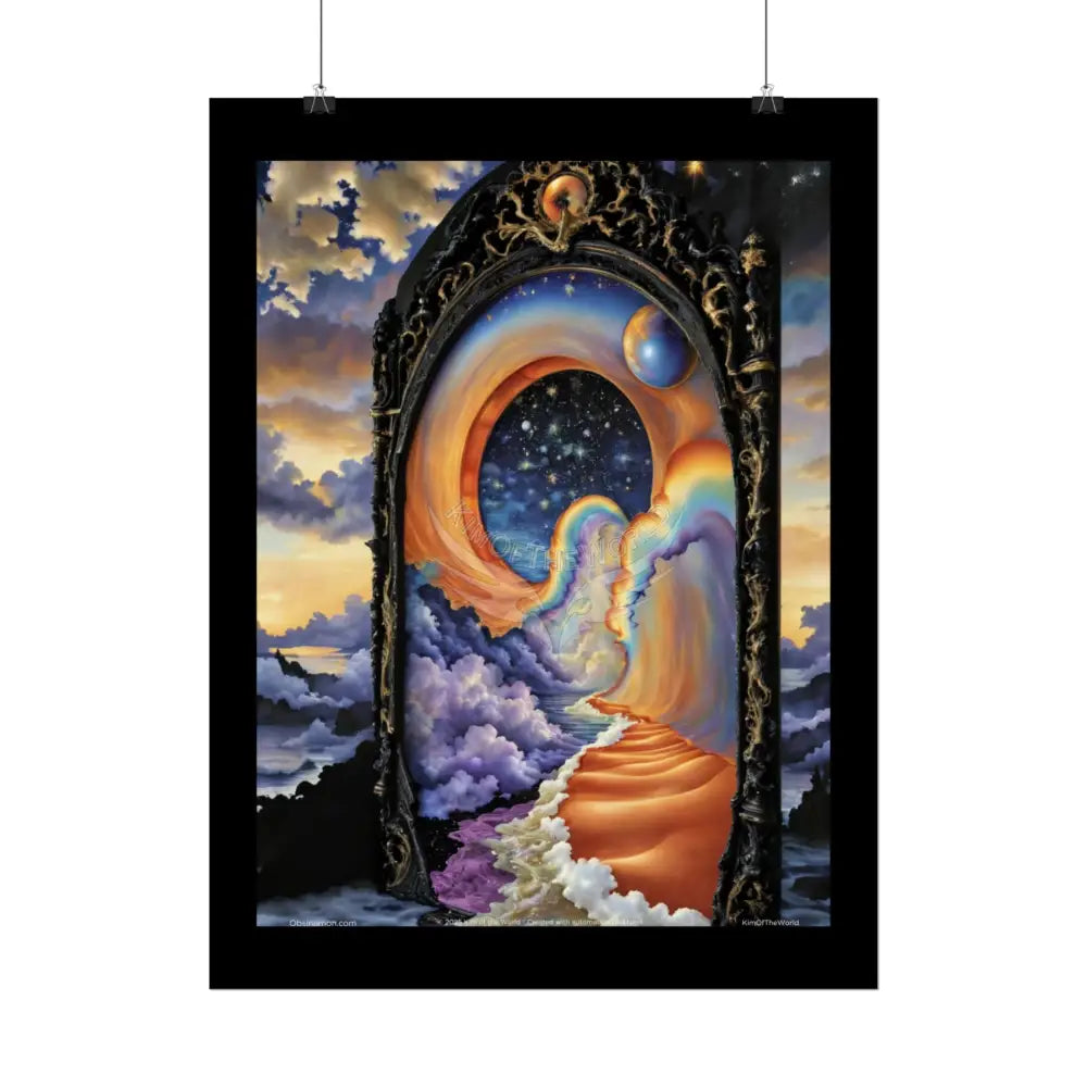 3D Ribbon Framed Passageway Vibrant Magical Kitties & Floral Portal Art Poster Poster