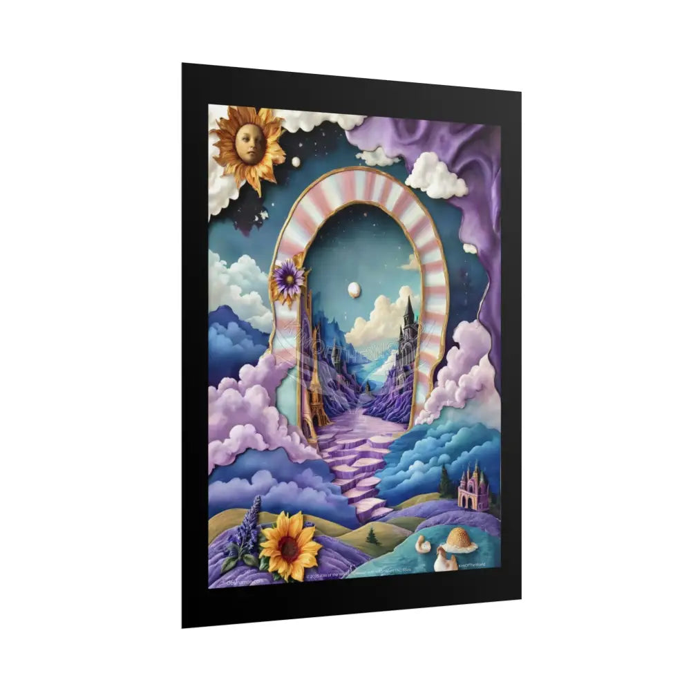 3D Ribbon Framed Passageway Vibrant Magical Kitties & Floral Portal Art Poster Poster