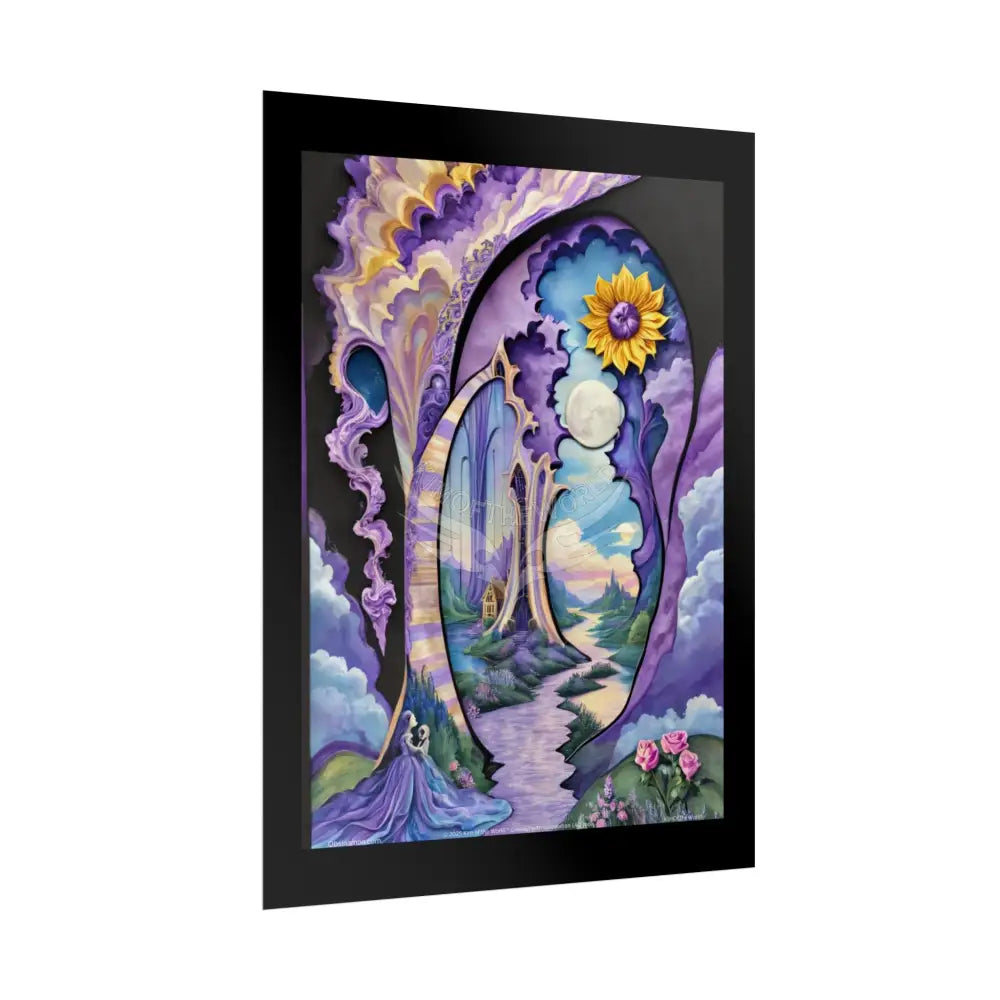 3D Ribbon Framed Passageway Vibrant Magical Kitties & Floral Portal Art Poster Poster