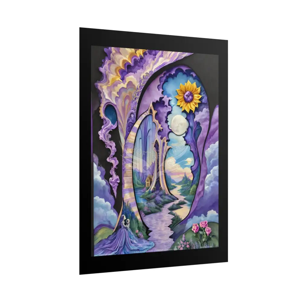 3D Ribbon Framed Passageway Vibrant Magical Kitties & Floral Portal Art Poster Poster