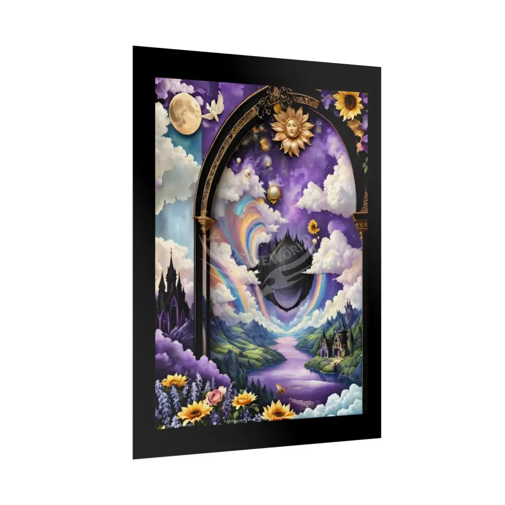 3D Ribbon Framed Passageway Vibrant Magical Kitties & Floral Portal Art Poster Poster