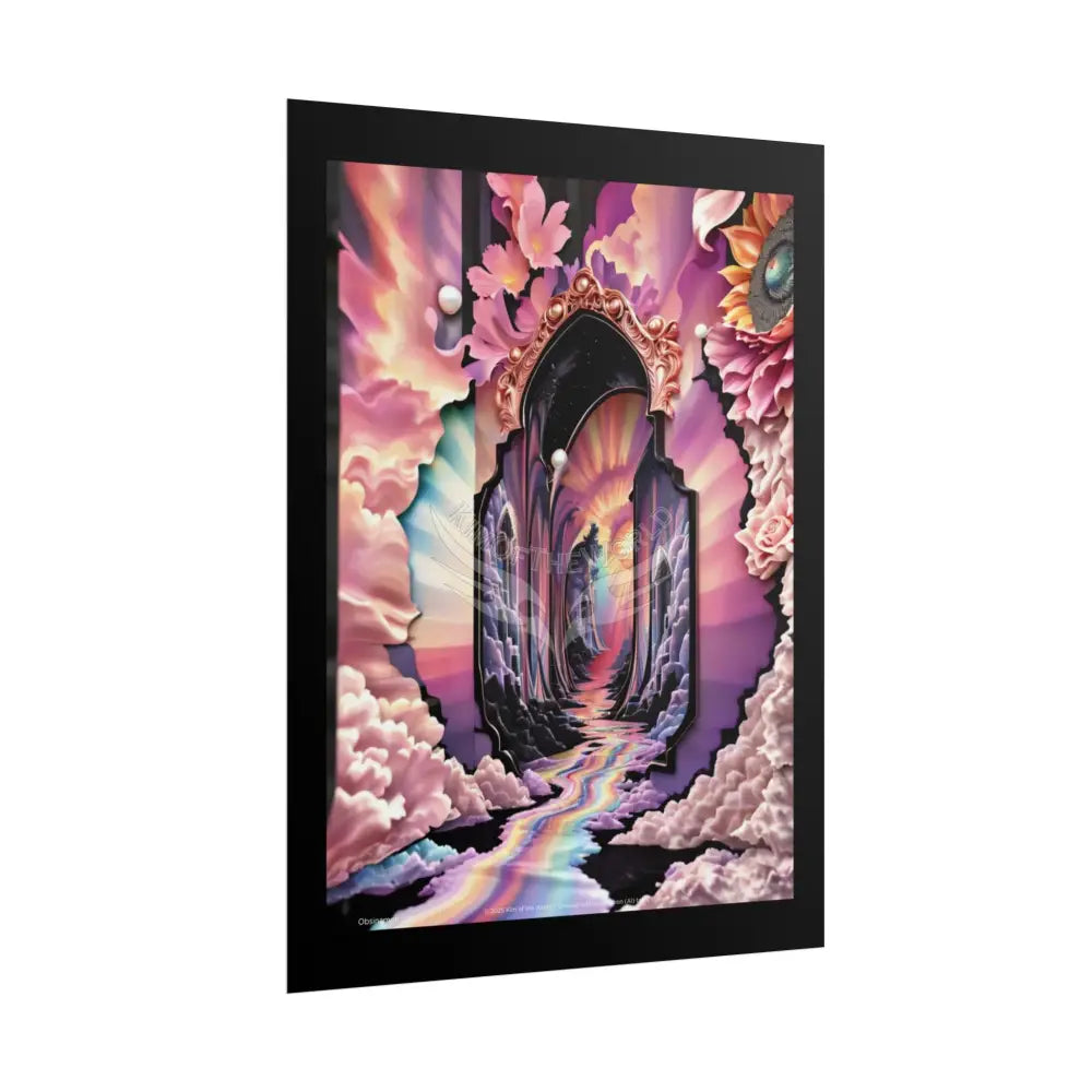 3D Ribbon Framed Passageway Vibrant Magical Kitties & Floral Portal Art Poster Poster