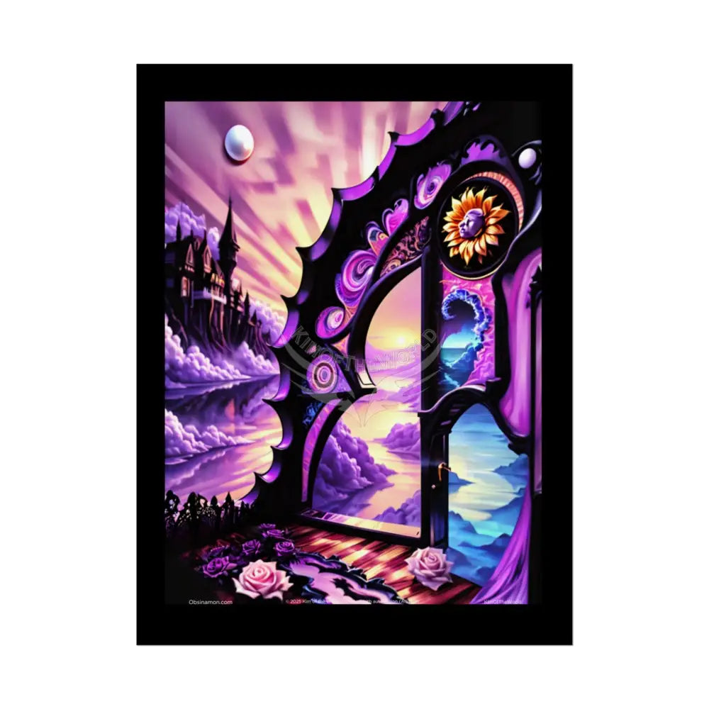 3D Ribbon Ruffle Cat Lady Empowered Woman Vibrant Magical Kitties & Floral Portal Art Poster 18″ x 24″ (Vertical)