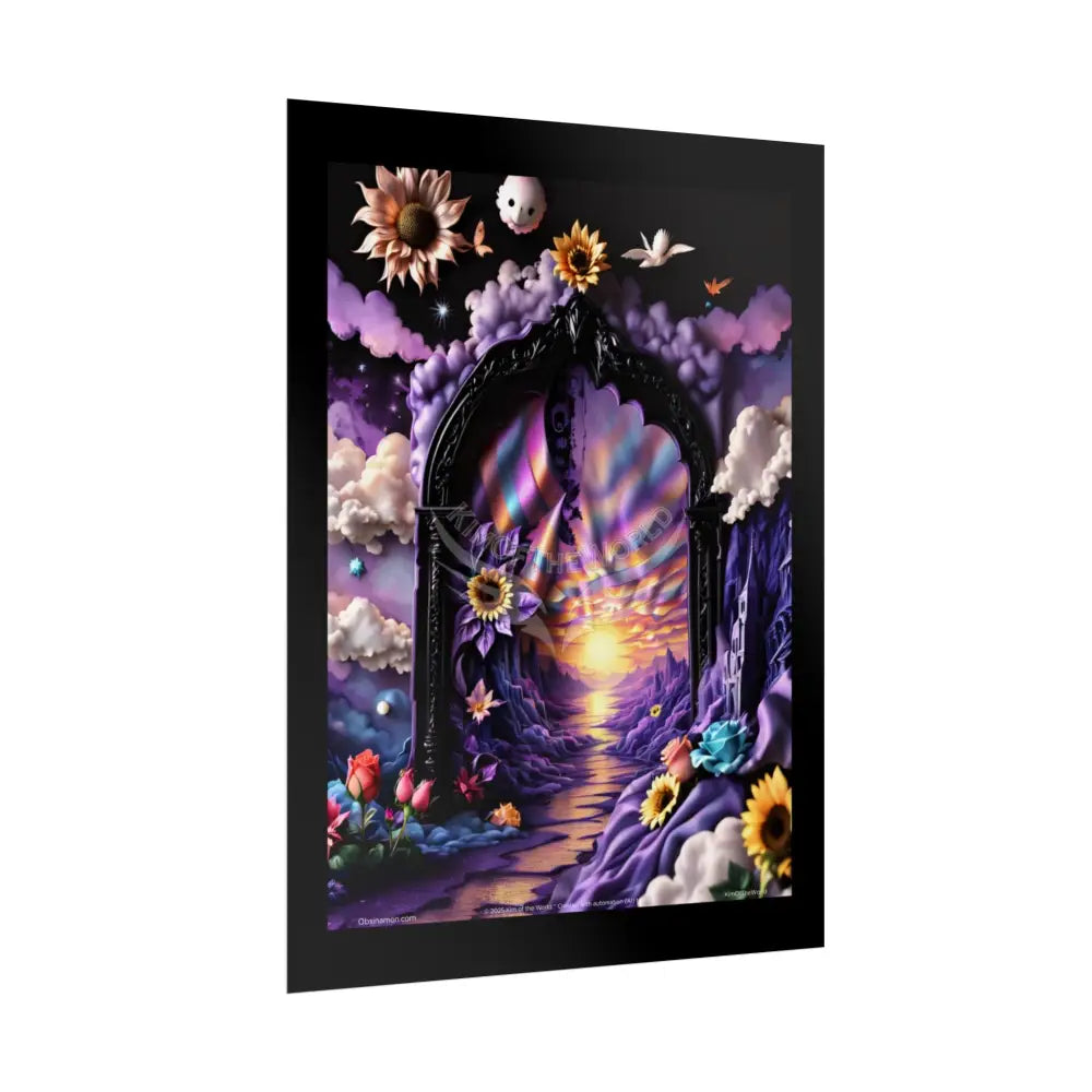 3D Ribbon Ruffle Cat Lady Empowered Woman Vibrant Magical Kitties & Floral Portal Art Poster Poster