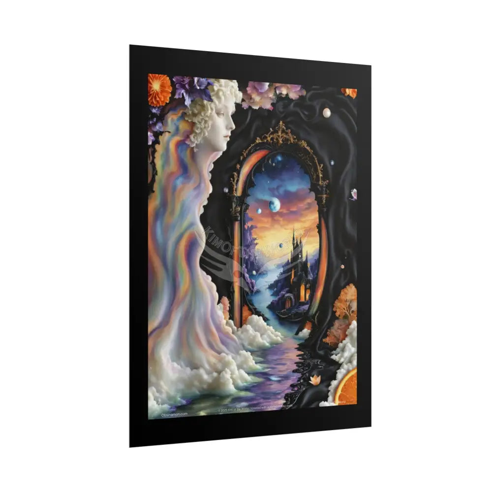 3D Ribbon Ruffle Cat Lady Empowered Woman Vibrant Magical Kitties & Floral Portal Art Poster Poster