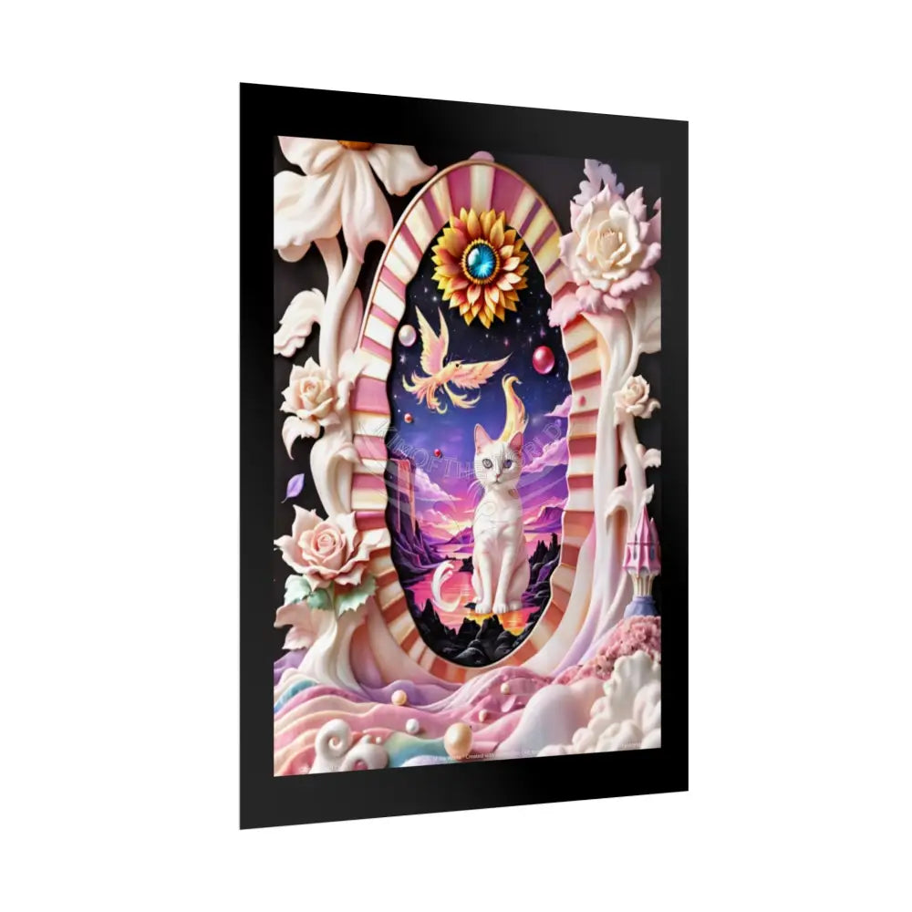 3D Ribbon Ruffle Cat Lady Empowered Woman Vibrant Magical Kitties & Floral Portal Art Poster Poster
