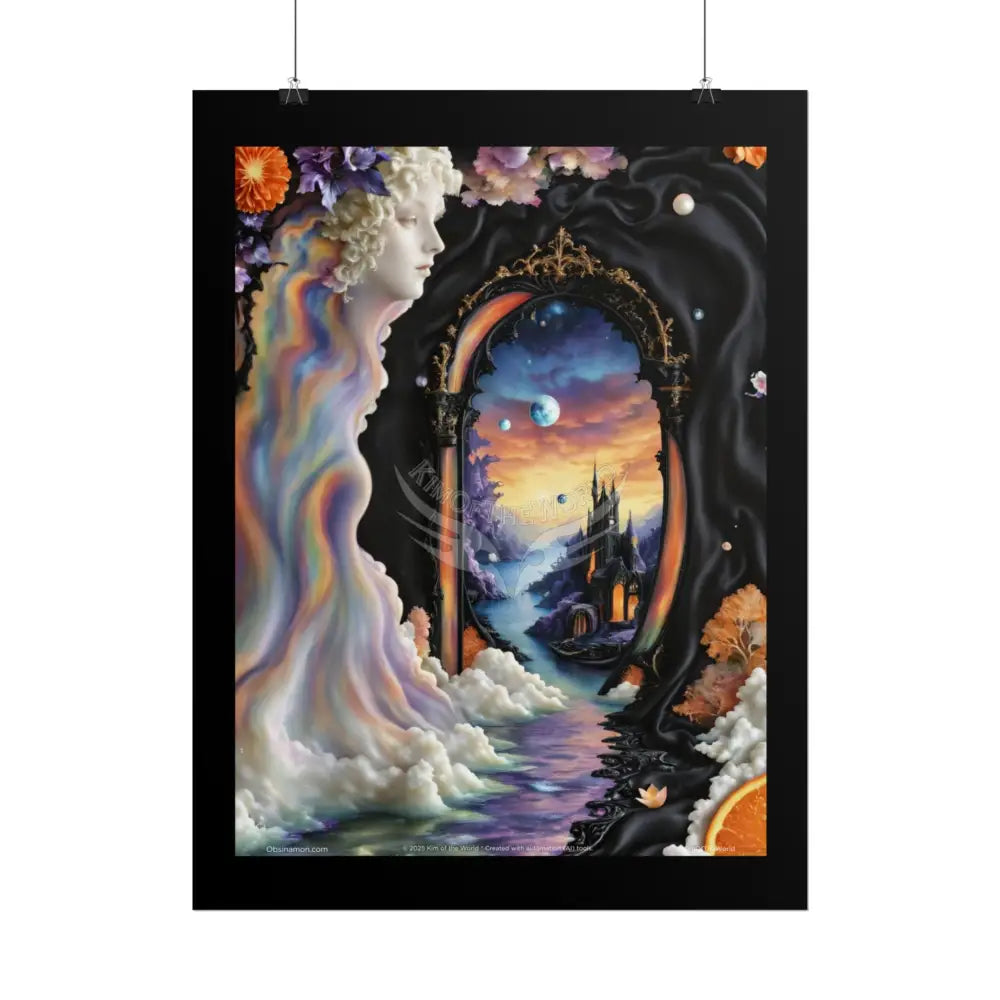 3D Ribbon Ruffle Cat Lady Empowered Woman Vibrant Magical Kitties & Floral Portal Art Poster Poster
