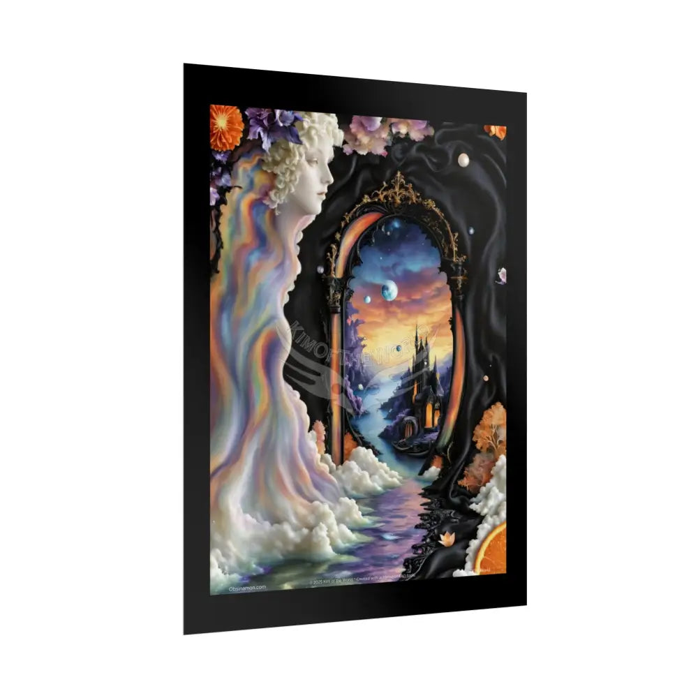 3D Ribbon Ruffle Cat Lady Empowered Woman Vibrant Magical Kitties & Floral Portal Art Poster Poster