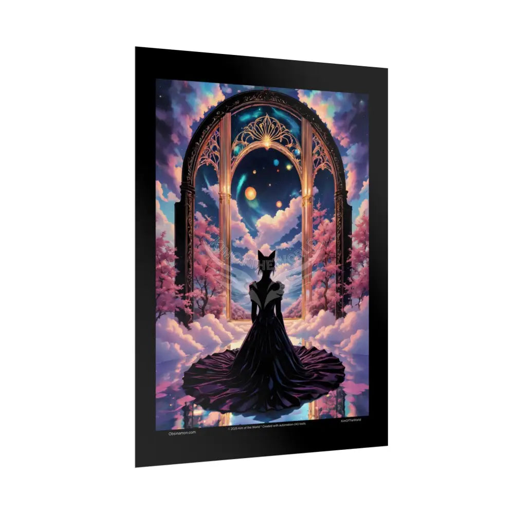 3D Ribbon Ruffle Cat Lady Empowered Woman Vibrant Magical Kitties & Floral Portal Art Poster Poster