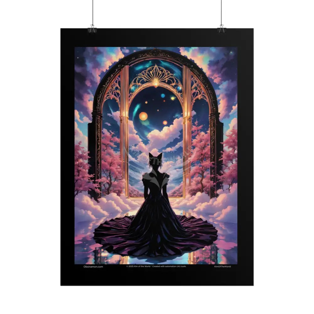 3D Ribbon Ruffle Cat Lady Empowered Woman Vibrant Magical Kitties & Floral Portal Art Poster Poster