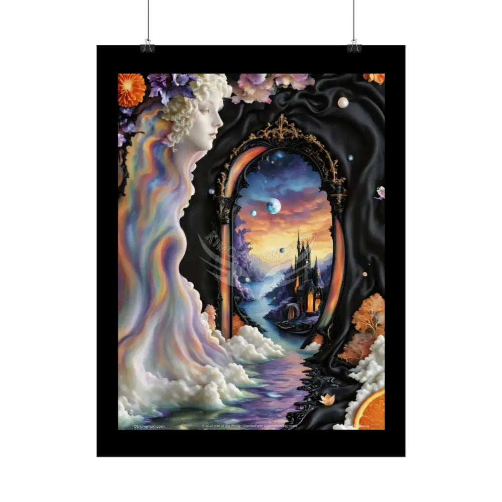 3D Ribbon Ruffle Cat Lady Empowered Woman Vibrant Magical Kitties & Floral Portal Art Poster Poster