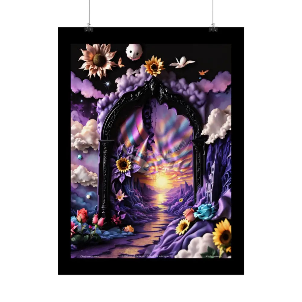 3D Ribbon Ruffle Cat Lady Empowered Woman Vibrant Magical Kitties & Floral Portal Art Poster Poster