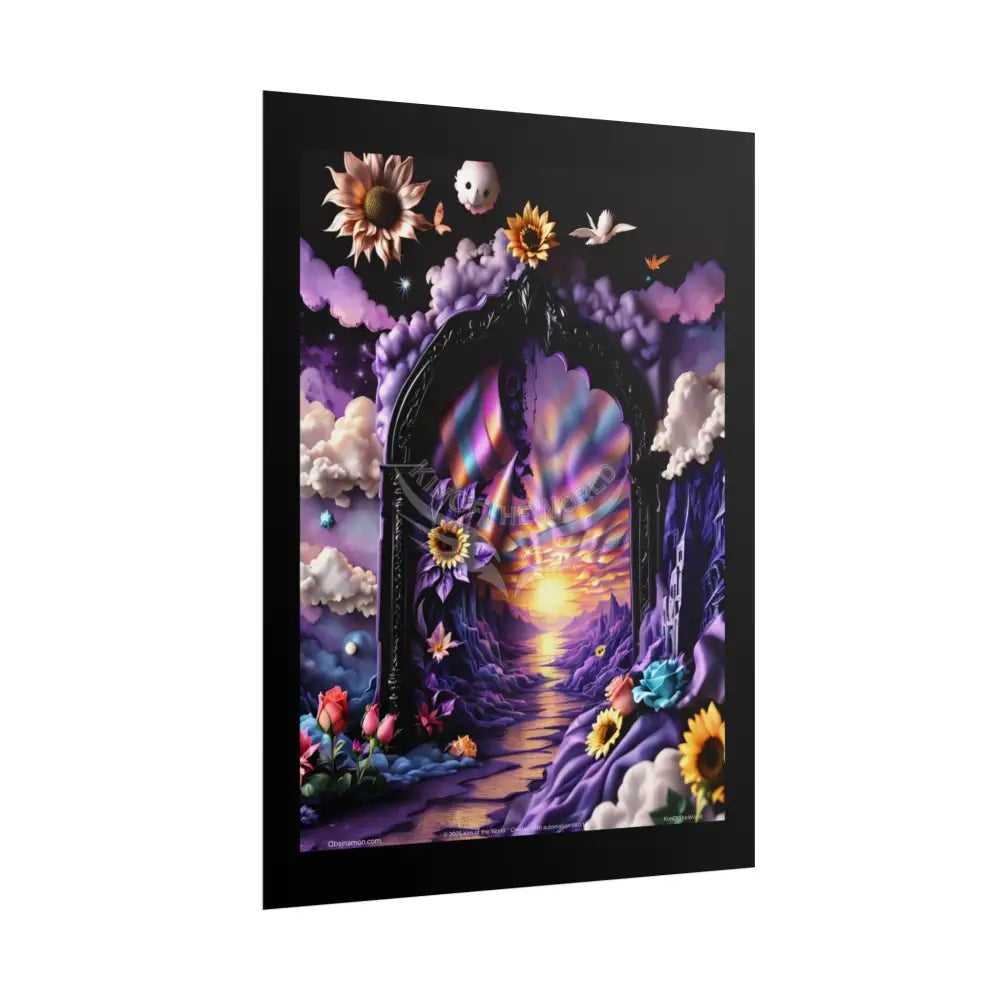 3D Ribbon Ruffle Cat Lady Empowered Woman Vibrant Magical Kitties & Floral Portal Art Poster Poster