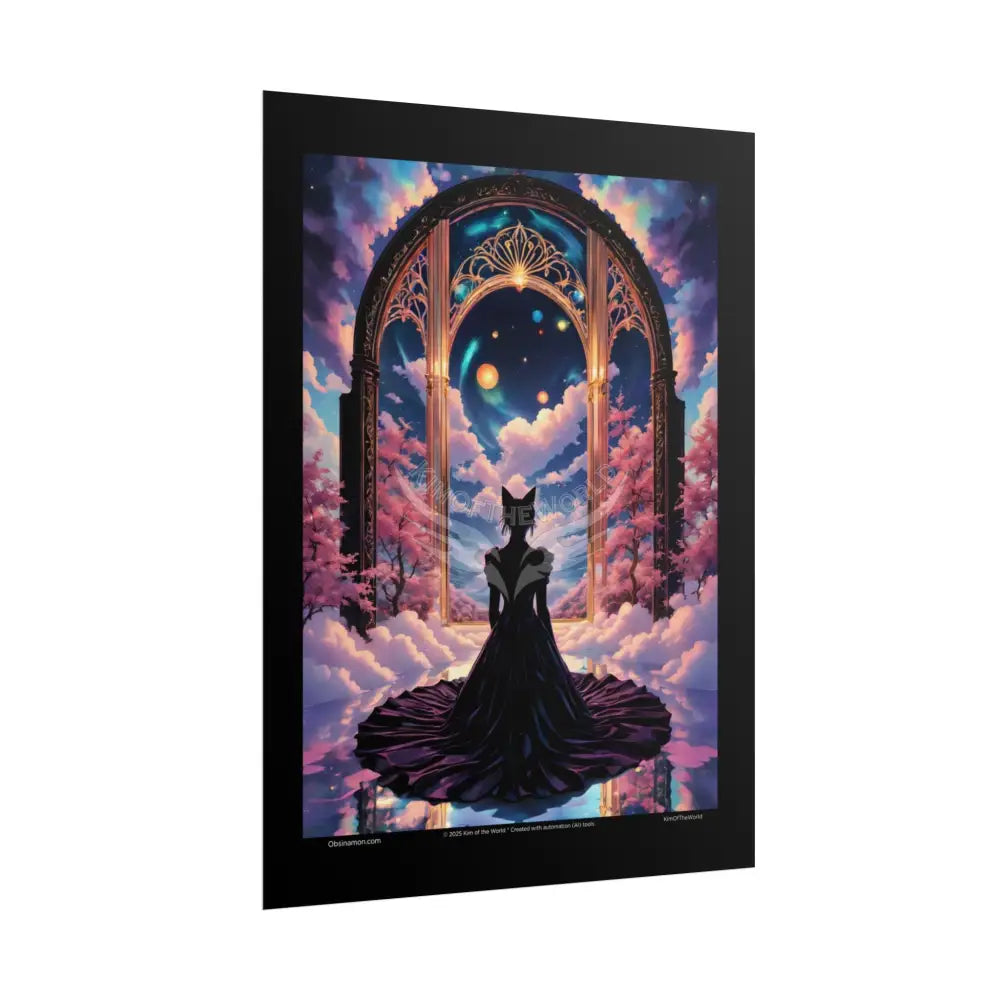 3D Ribbon Ruffle Cat Lady Empowered Woman Vibrant Magical Kitties & Floral Portal Art Poster Poster