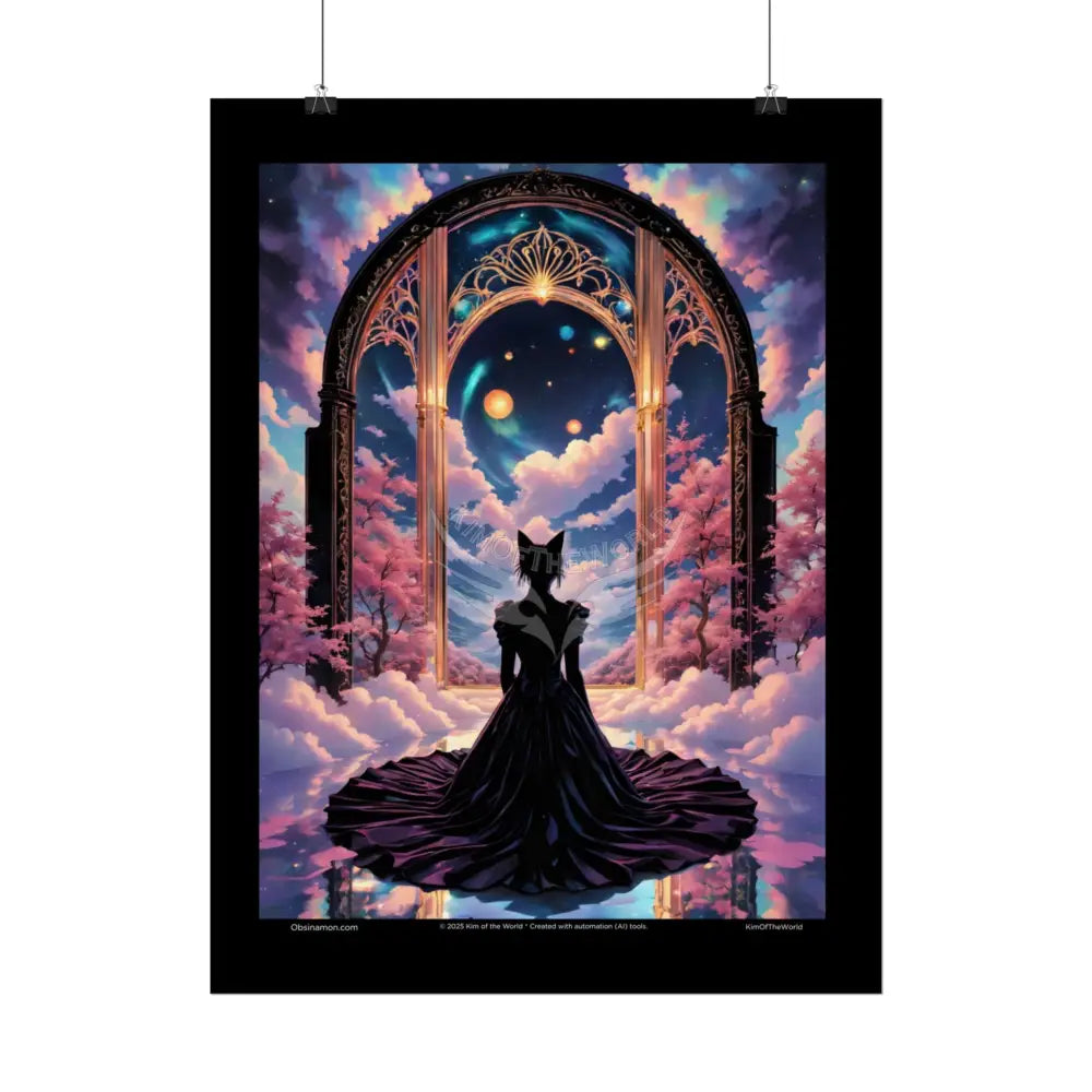 3D Ribbon Ruffle Cat Lady Empowered Woman Vibrant Magical Kitties & Floral Portal Art Poster Poster