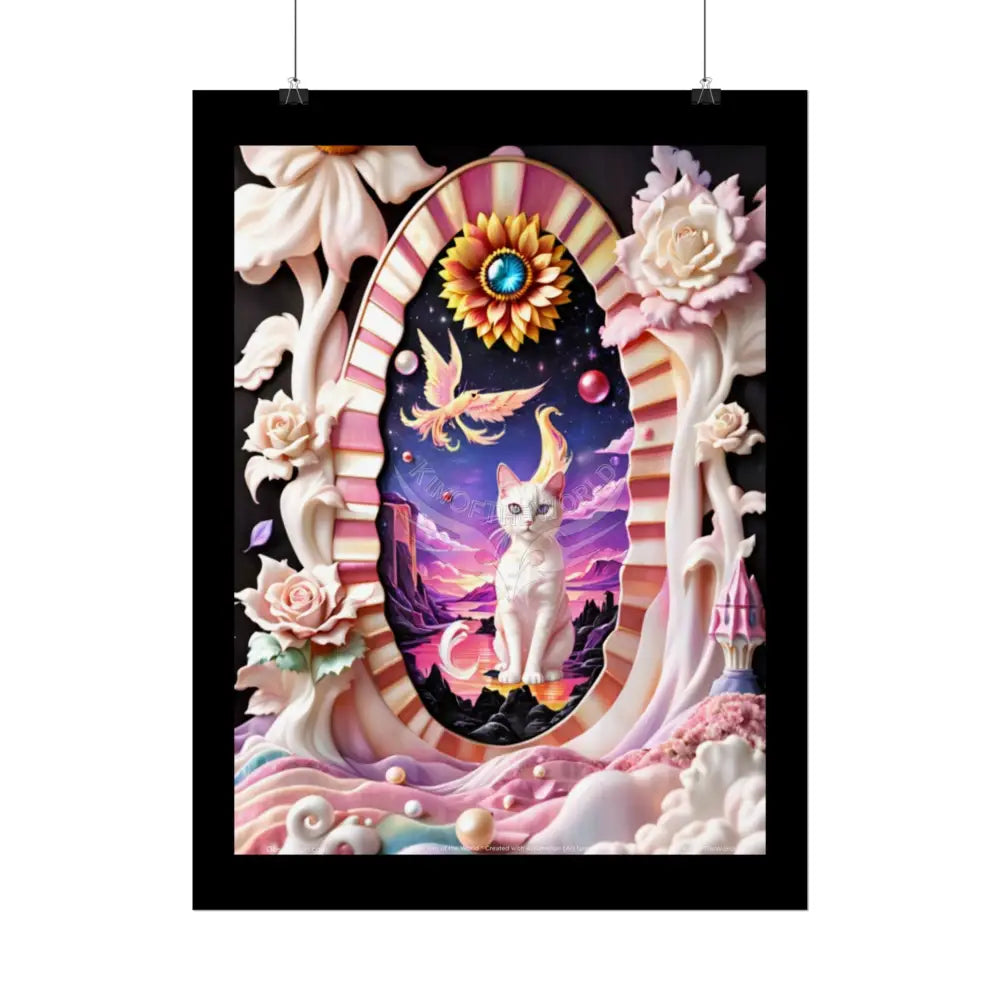 3D Ribbon Ruffle Cat Lady Empowered Woman Vibrant Magical Kitties & Floral Portal Art Poster Poster