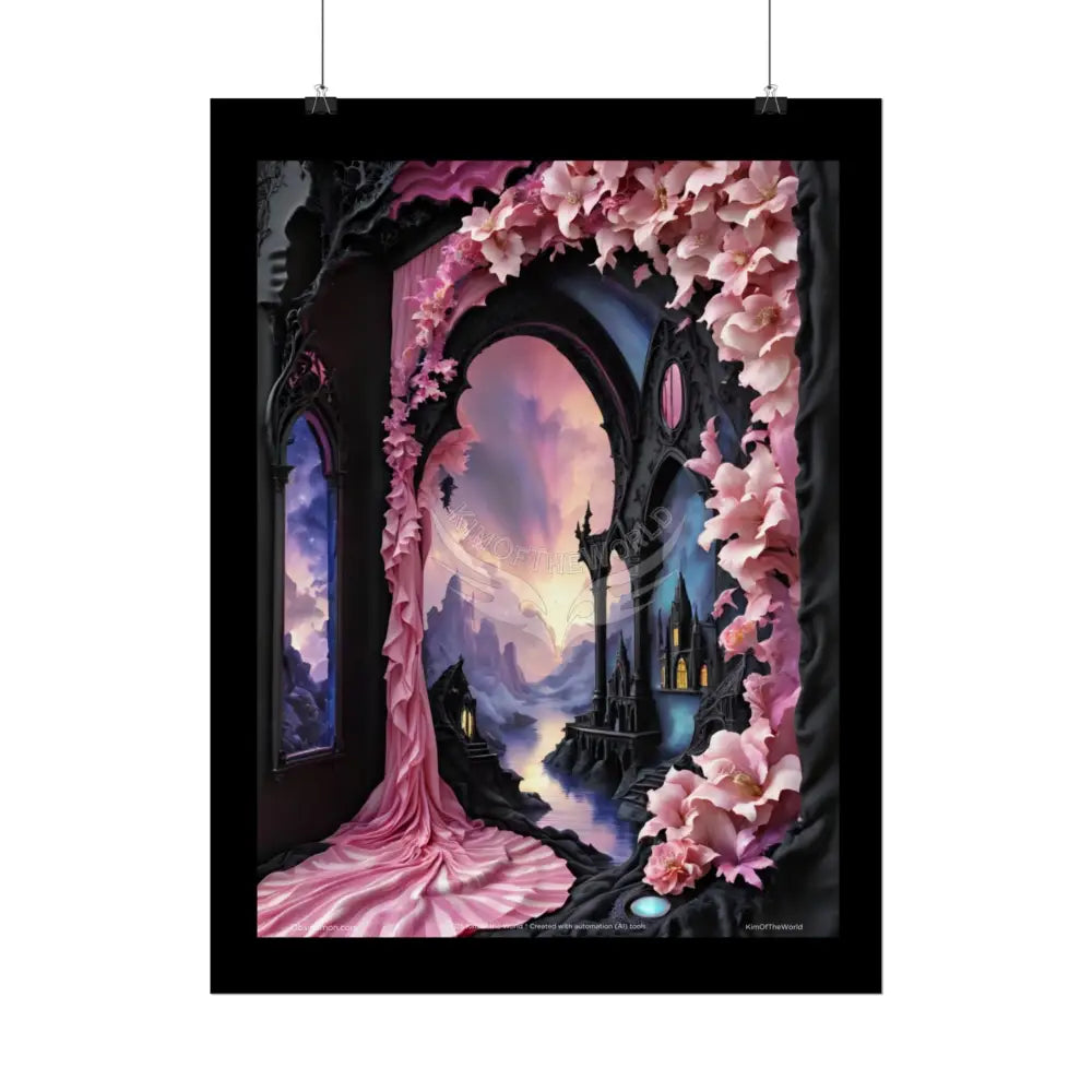 3D Ribbon Ruffle Framed Passageway Vibrant Magical Kitties & Floral Portal Art Poster Poster