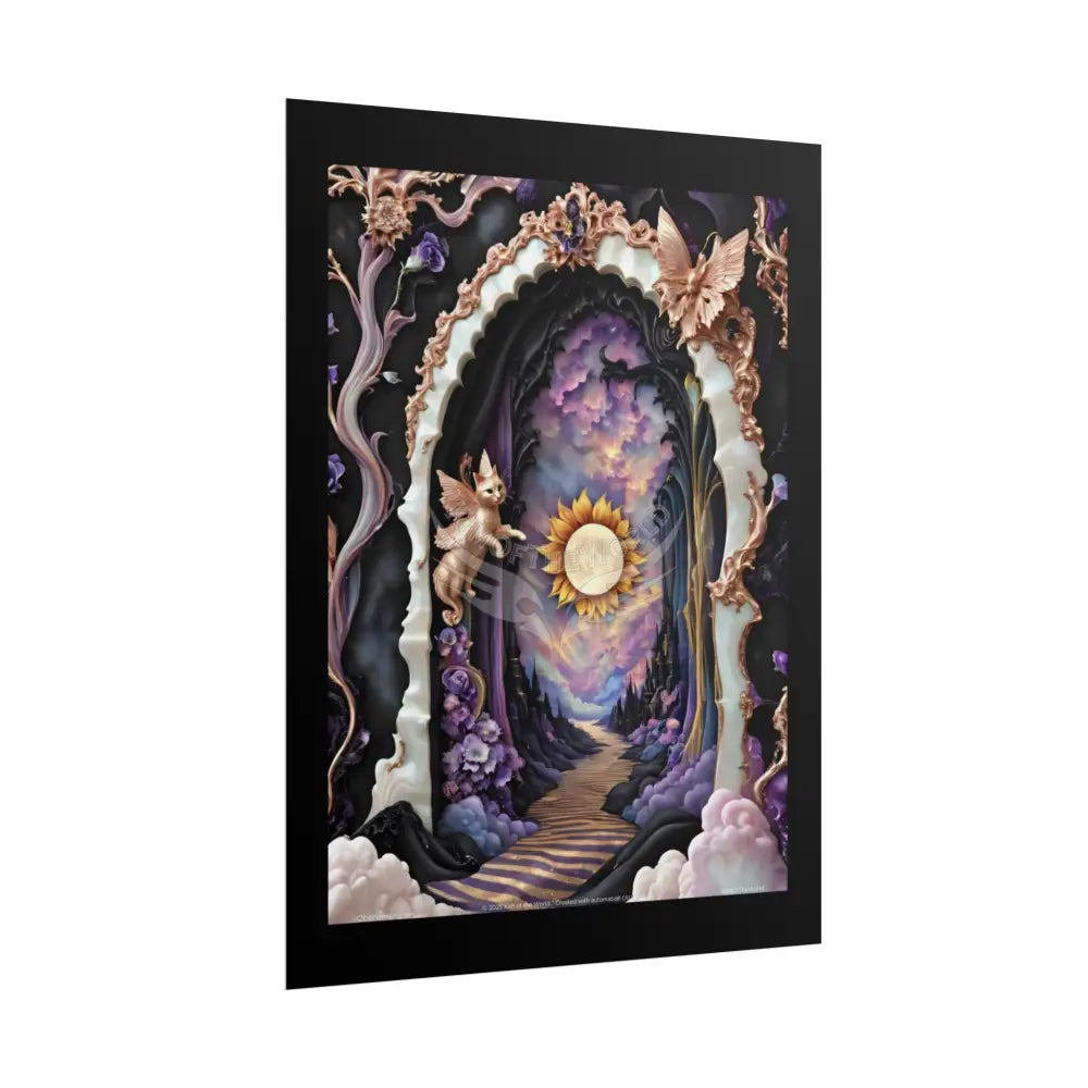 3D Ribbon Ruffle Framed Passageway Vibrant Magical Kitties & Floral Portal Art Poster Poster