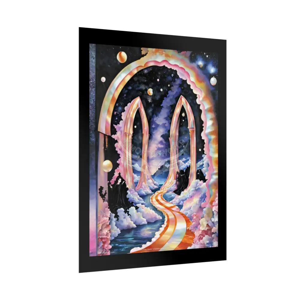 3D Ribbon Ruffle Framed Passageway Vibrant Magical Kitties & Floral Portal Art Poster Poster