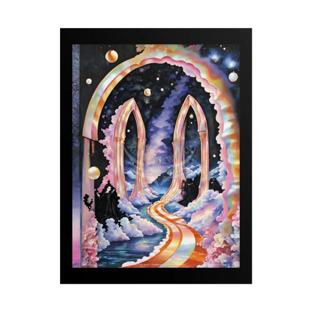 3D Ribbon Ruffle Framed Passageway Vibrant Magical Kitties & Floral Portal Art Poster 18″ x 24″ (Vertical) / Matte