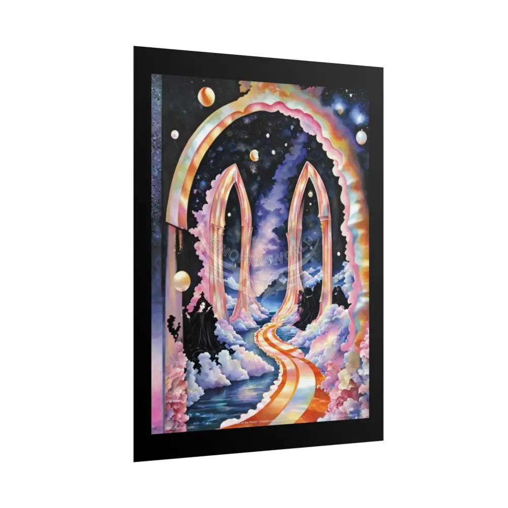 3D Ribbon Ruffle Framed Passageway Vibrant Magical Kitties & Floral Portal Art Poster Poster